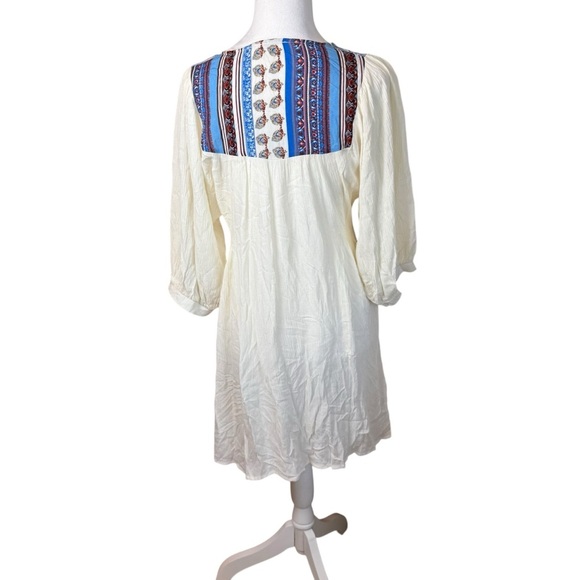 Umgee White Blue Gauzy Boho Tunic Dress Small Peasant Bohemian Southwestern - Picture 5 of 12